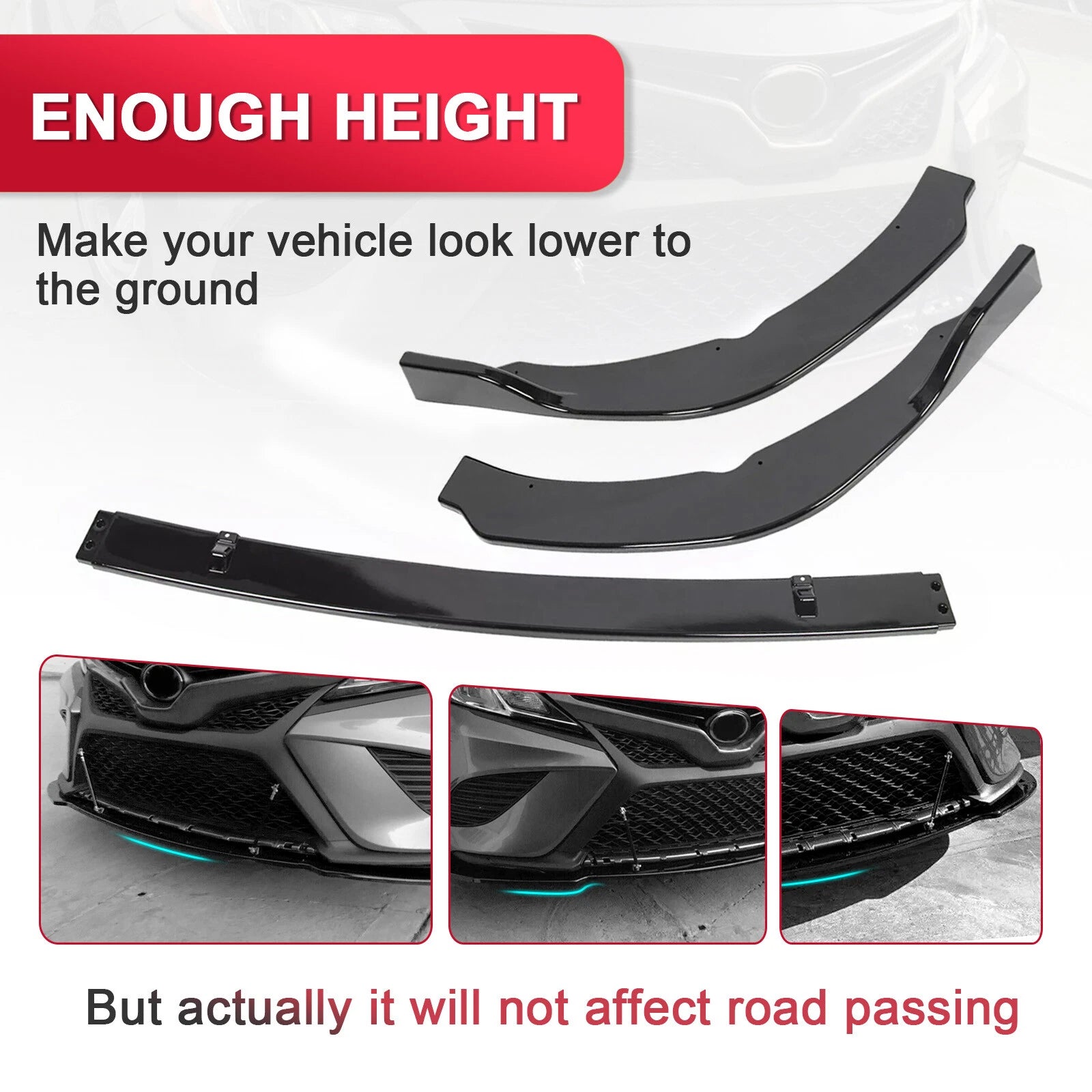 Front Bumper Lip Splitter for Toyota Camry (2018-2020) Gloss Black