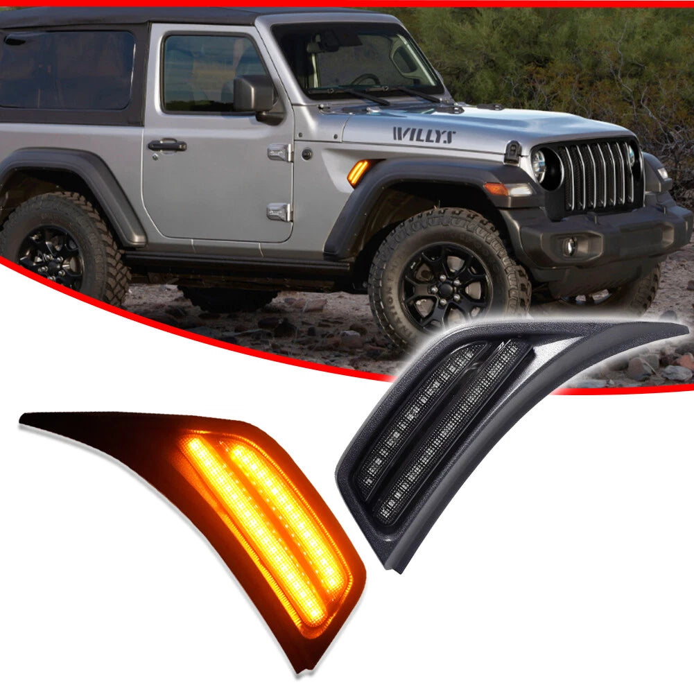 2X Amber LED Front Bumper Turn Signal Markers for Wrangler JL (2018–2024)
