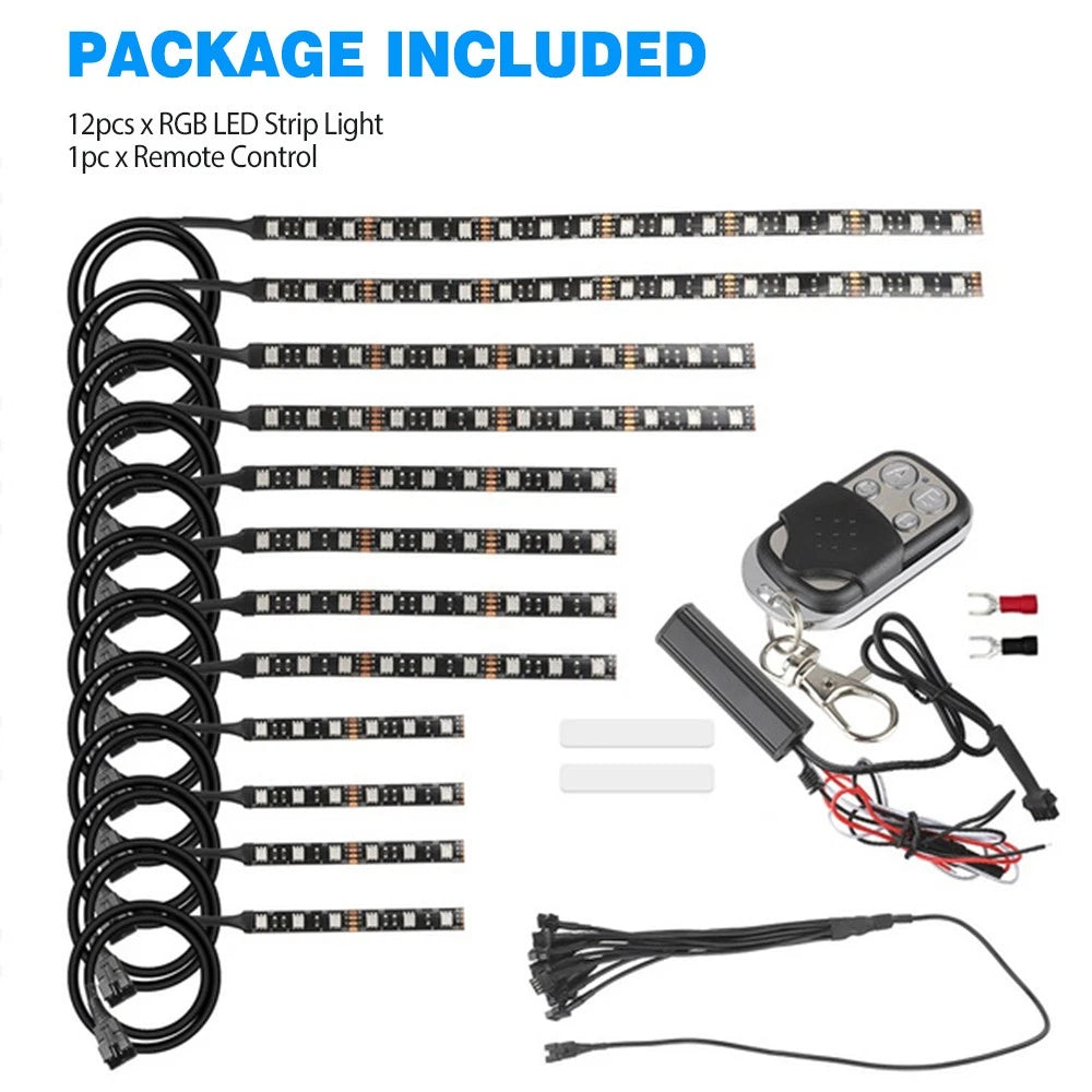 12Pcs RGB LED Under Glow Light Strip Kit for Motorcycle (YYYY–YYYY)