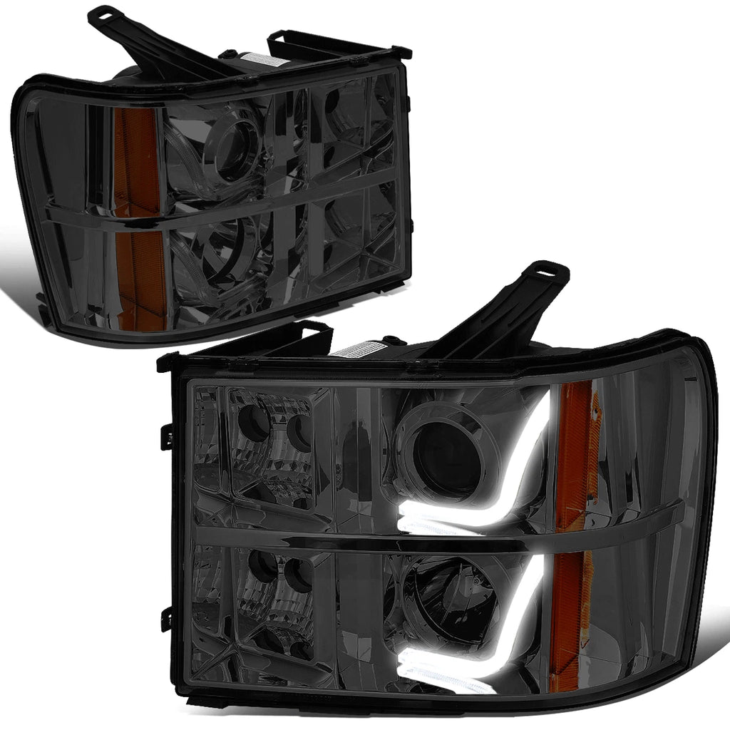 Smoked Amber Signal 3D LED Bar Projector Headlights for GMC Sierra (2007–2014)