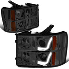Smoked Amber Signal 3D LED Bar Projector Headlights for GMC Sierra (2007–2014)