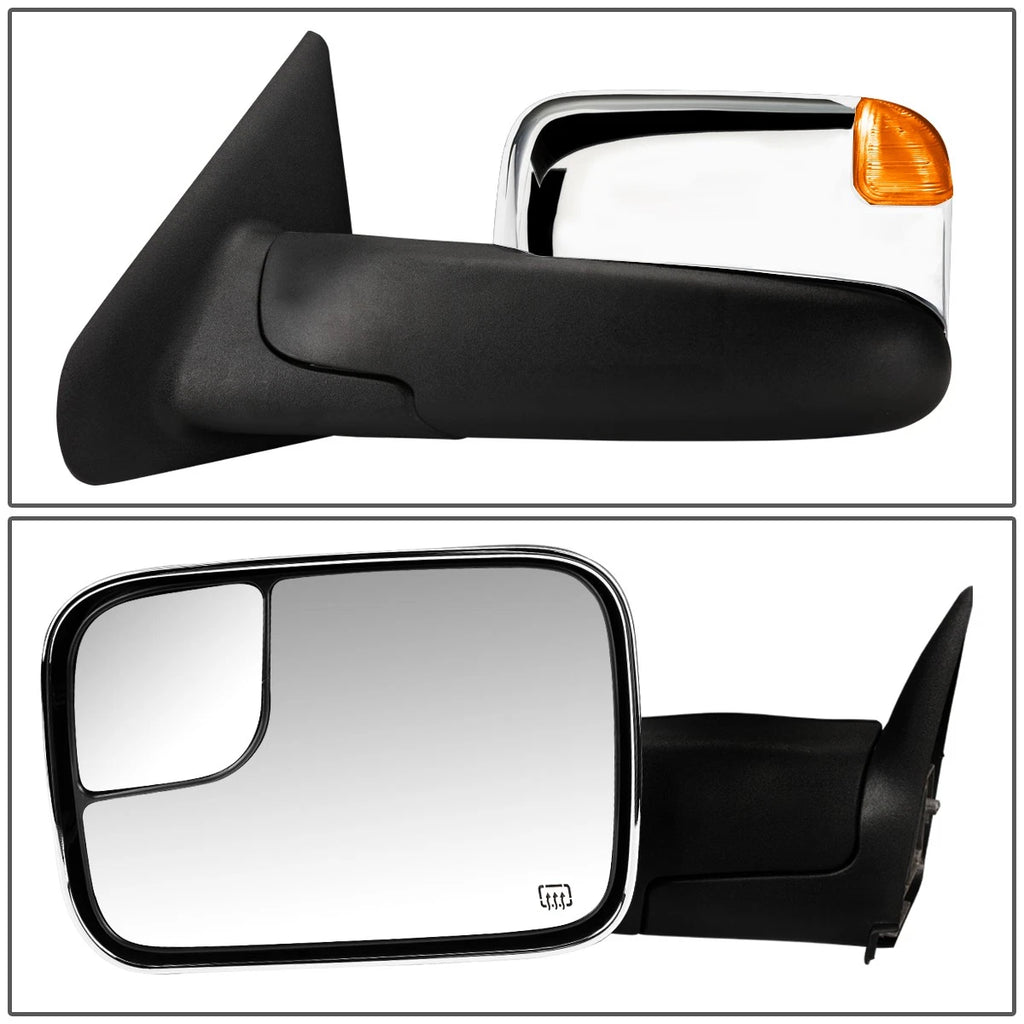 Chrome Power Flip-Up Tow Mirror for Dodge Ram (2002–2009) + Heated + Amber LED Signal