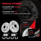 Front Drilled Disc Brake Rotors + Pads for Hyundai Accent Kia Rio (2012–2017)