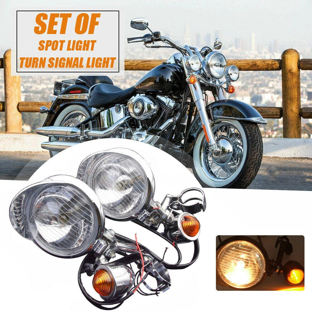 Fog Light Turn Signal Lamp with Bar Bracket for Harley Honda