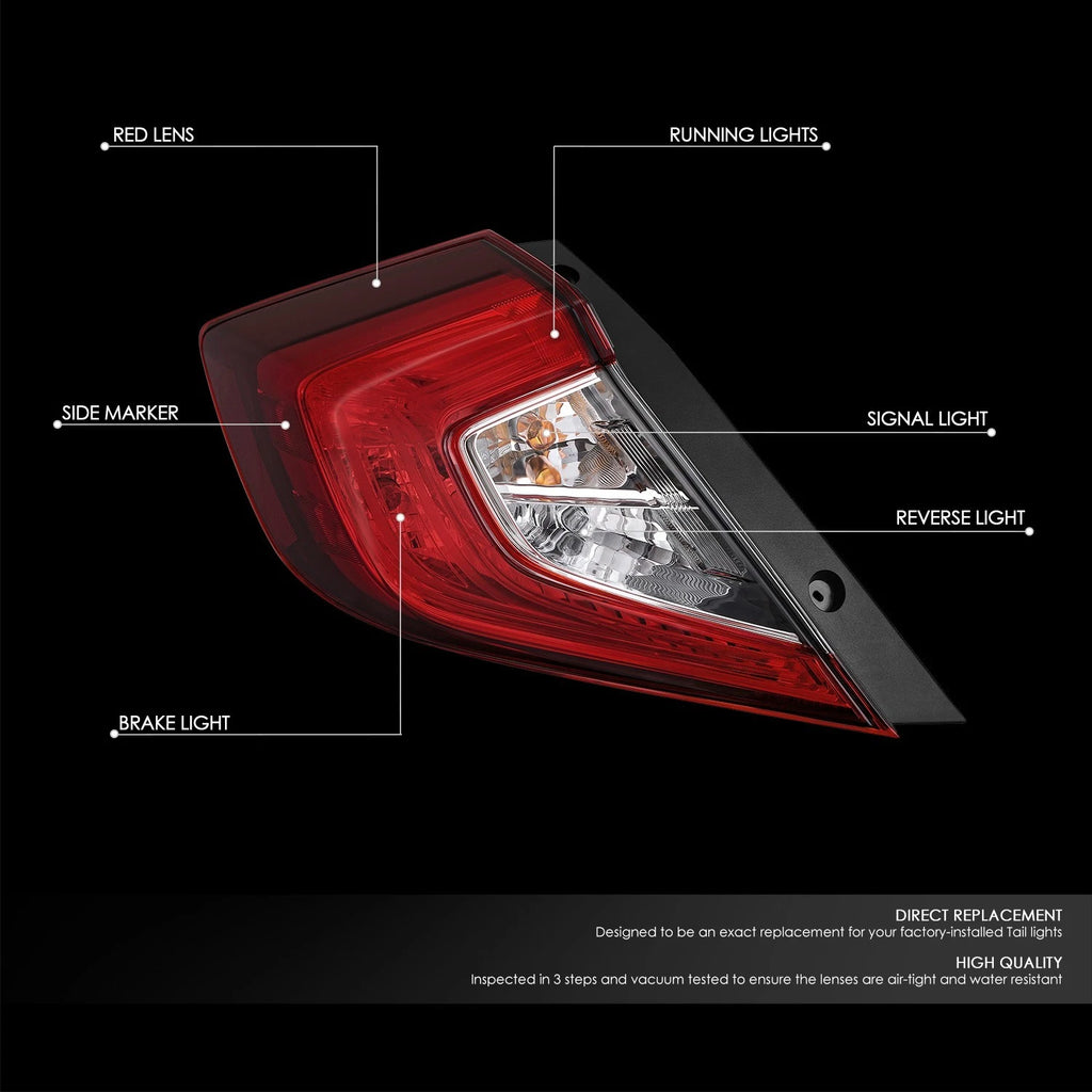 Left Side Taillight Assembly for Honda Civic Sedan (2016–2021) Chrome Red/Clear LED