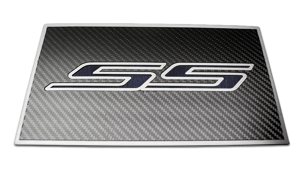 Carbon Fiber Fuse Box Cover Plate w/Black Brushed "SS" Inlay for 16-19 Camaro SS