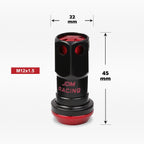 20Pc M12X1.5 Red JDM Closed End Lug Nuts with Spline Locks & Key
