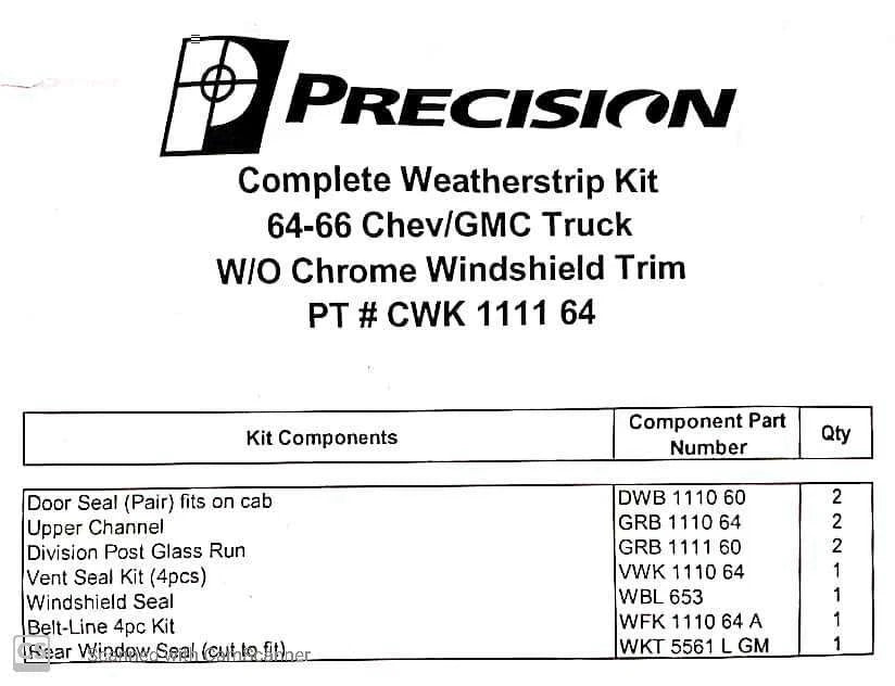 Door Glass Weatherstrip Vent Seal Gasket Kit for 1964-1966 Chevy GMC Truck