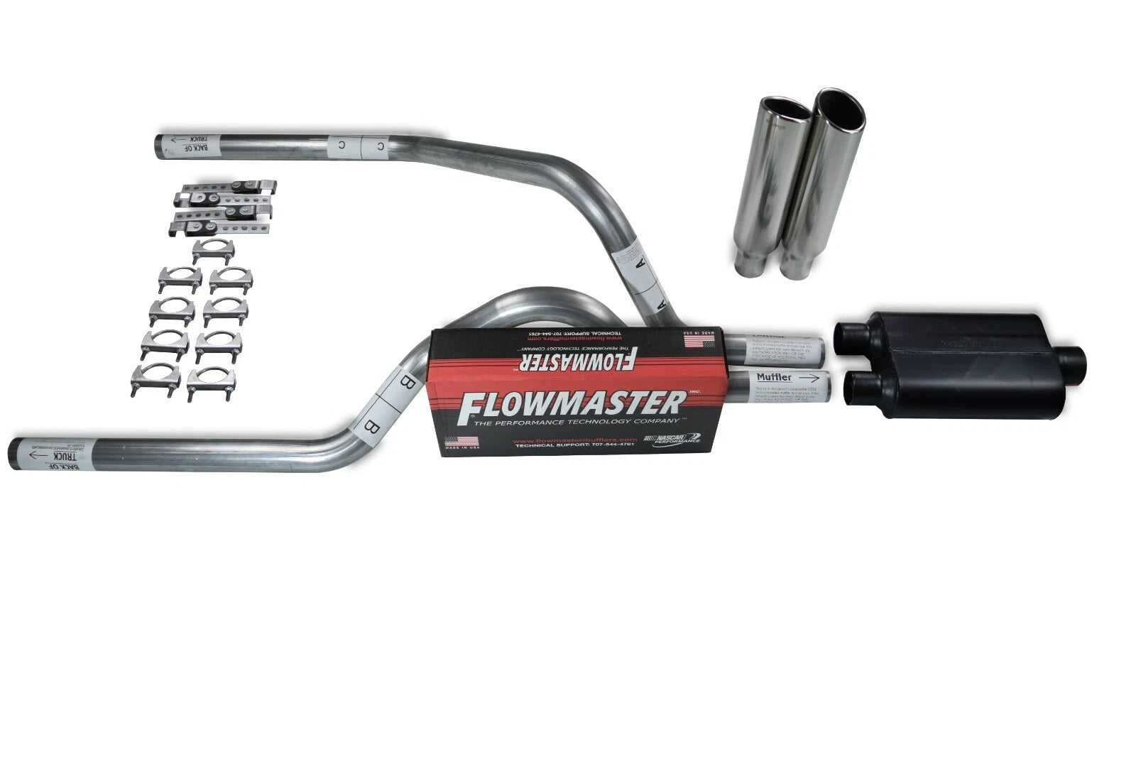 2.5" Dual Exhaust Kit for Dodge Dakota (1997–2005) - Flowmaster Super 44, Clamp Tips