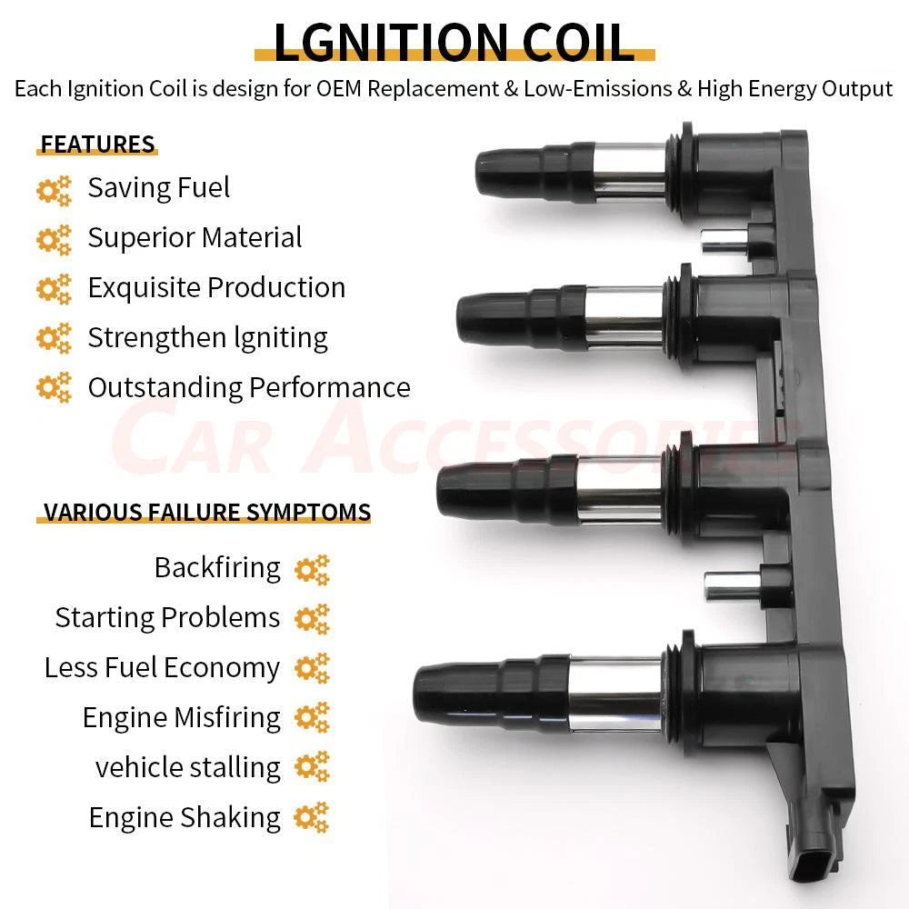 Set of 4 Ignition Coils & Spark Plugs for Chevrolet Cruze Sonic Aveo5 Pontiac G3 UF620
