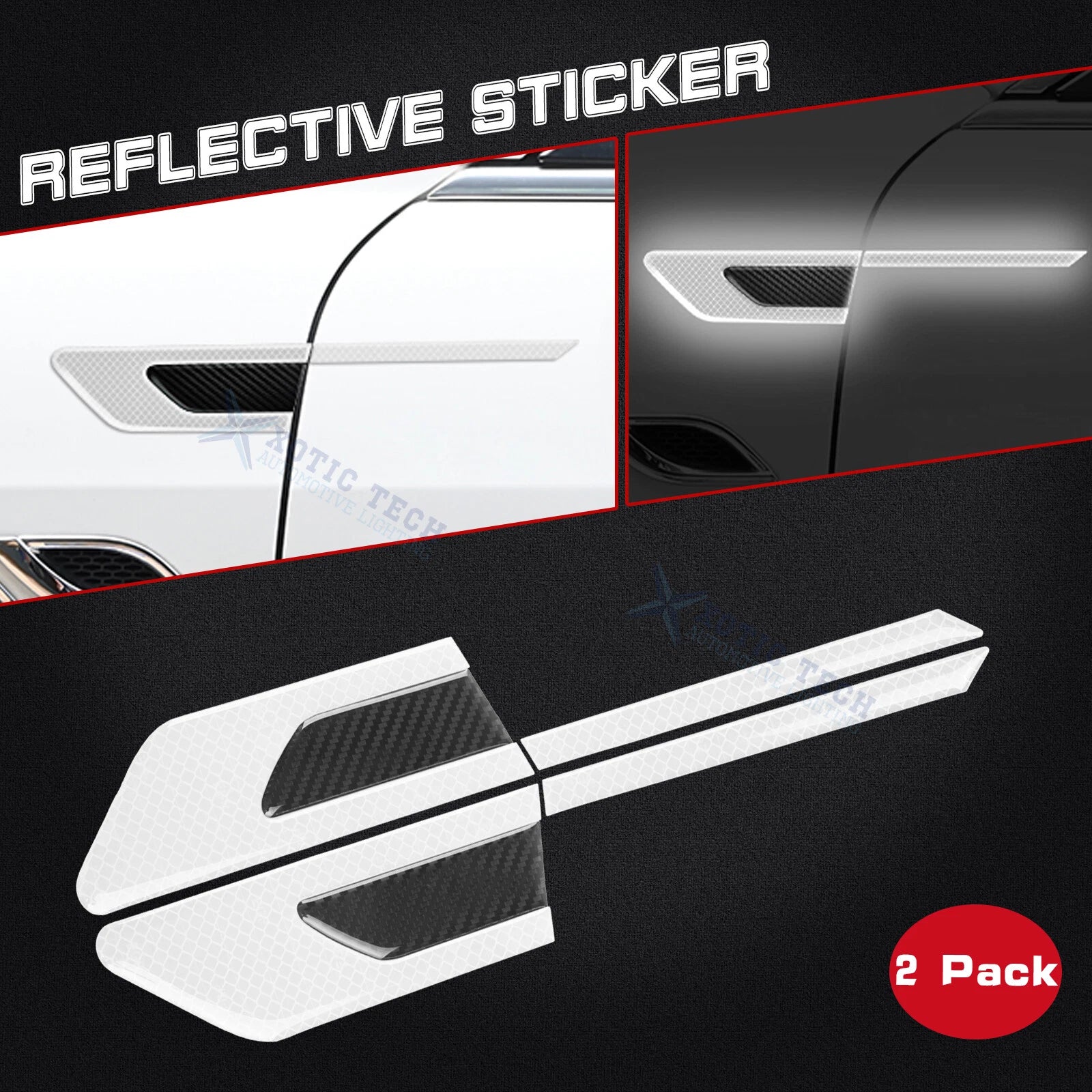 Reflective White Carbon Fiber Style Side Door Guard Decals Universal (2)