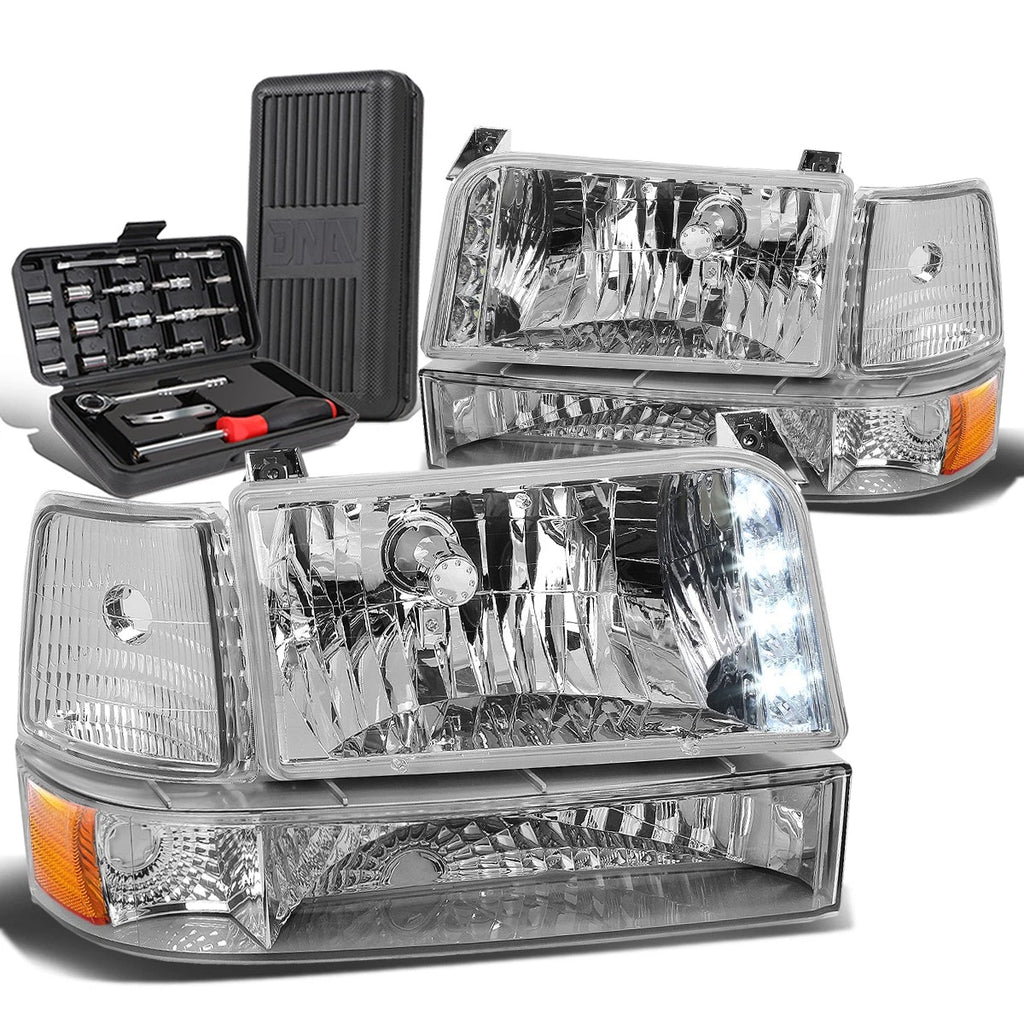LED DRL Chrome Amber Bumper Headlight Lamps for Ford F-Series (1992–1996)