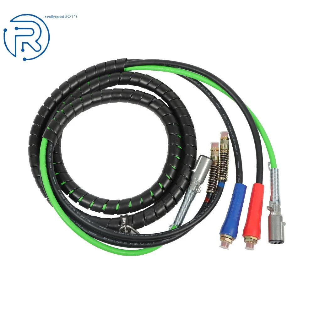 Set of 3 7-Way ABS Electrical Cables & Rubber Air Line for Semi Truck