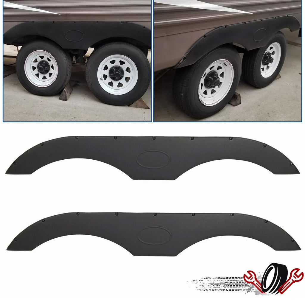 Tandem Trailer Fenders Skirt Set for RVs Campers Trailers (Black)