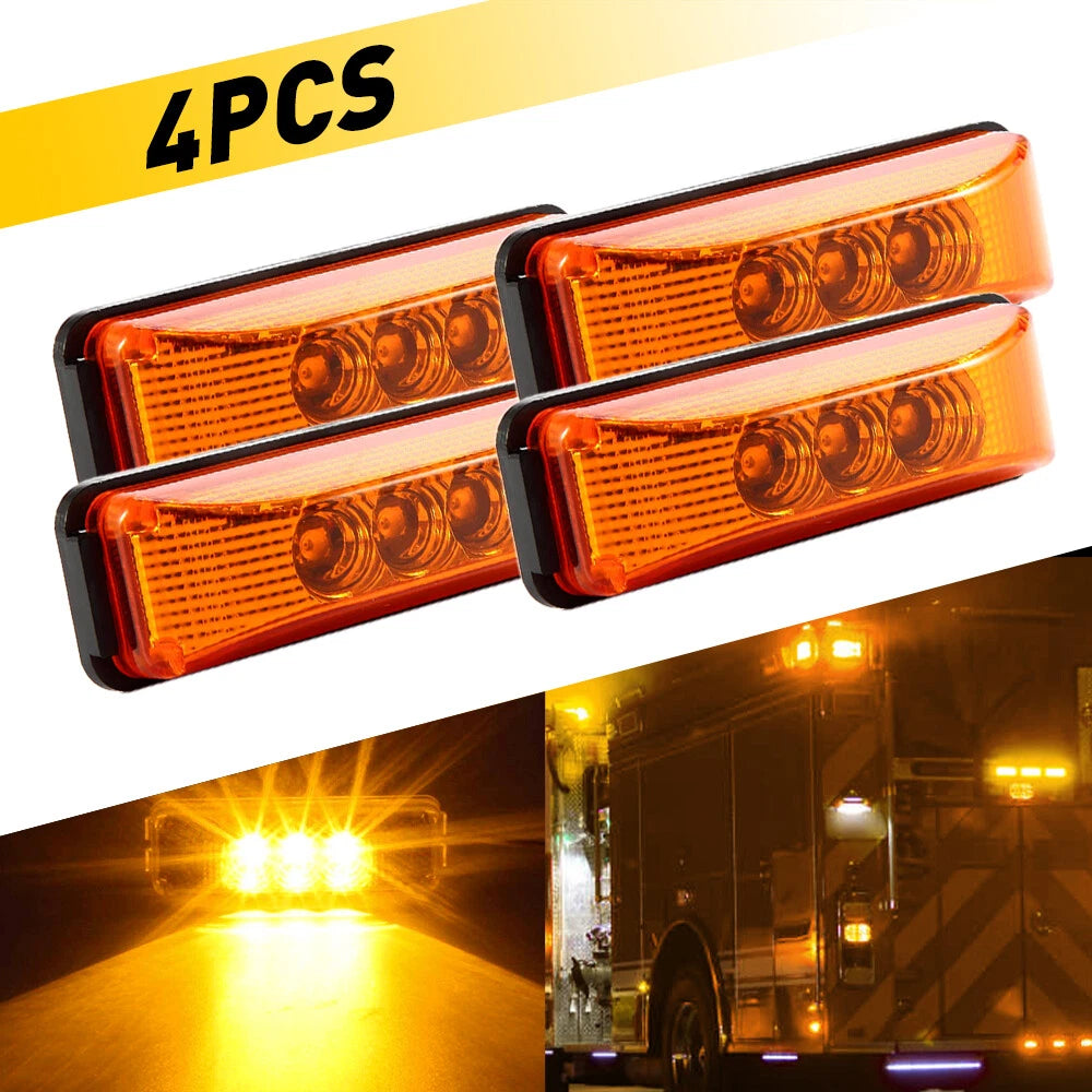 Set of 4 Amber LED Side Marker Clearance Lights for Trucks RVs (Universal)