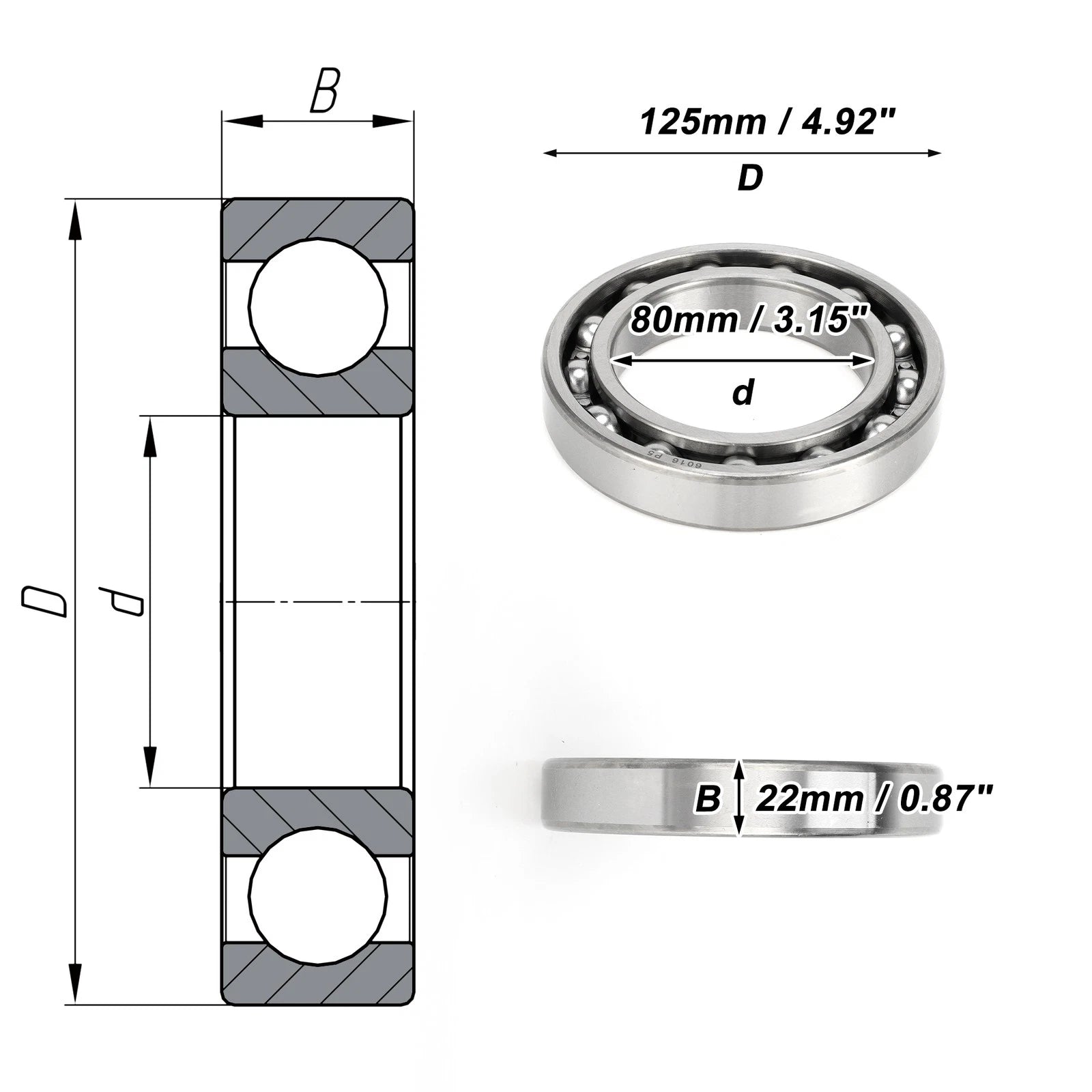 Deep Groove Ball Bearings 80x125x22mm for Scooter Skateboard (6016)