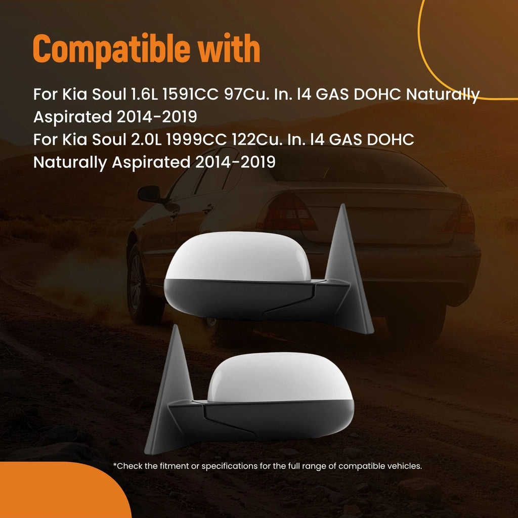 Mirror Pair for Kia Soul (2014–2019) 87610B2500 Power Adjust Paintable