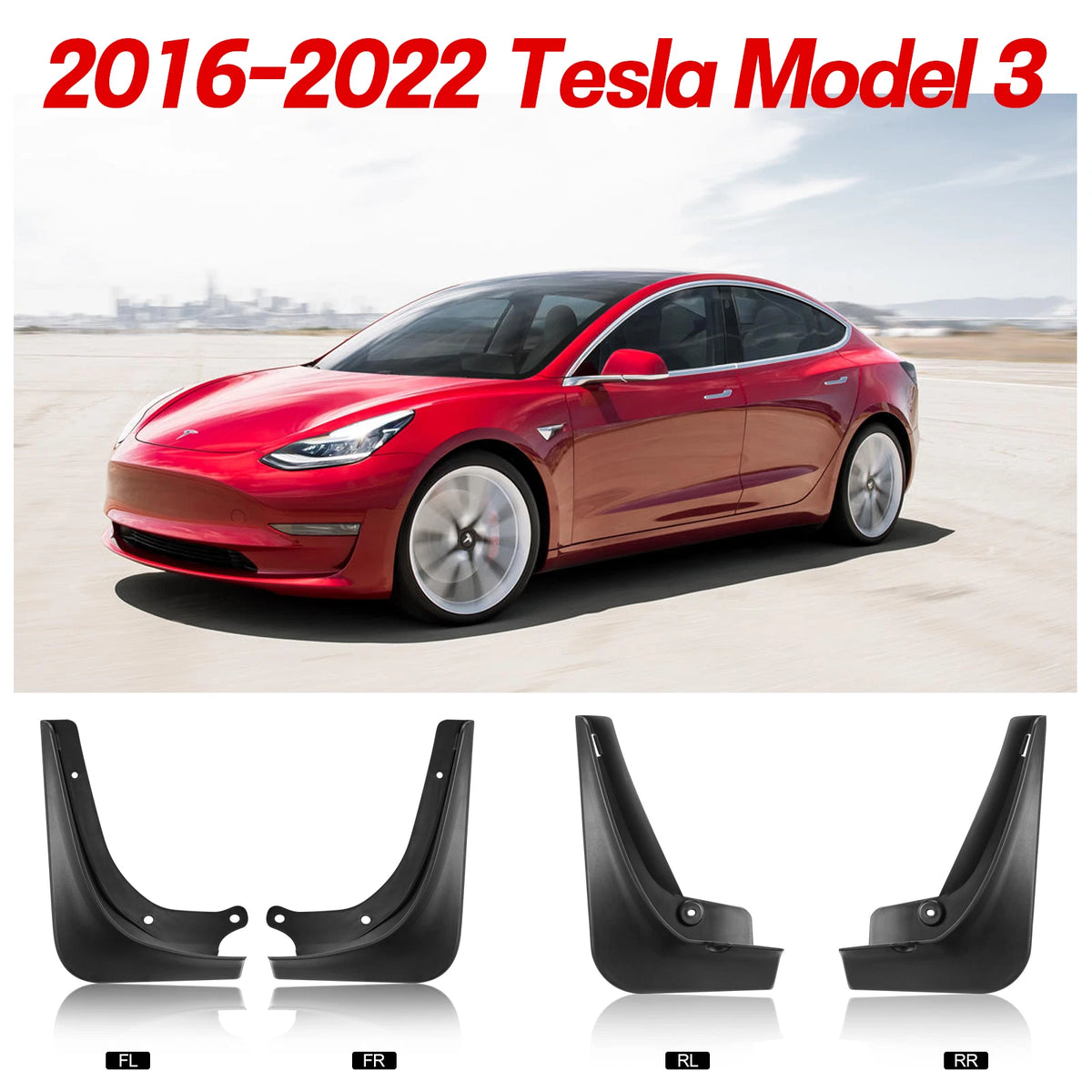 Mud Flaps Splash Guards Kit for Tesla Model 3 (2016–2024)