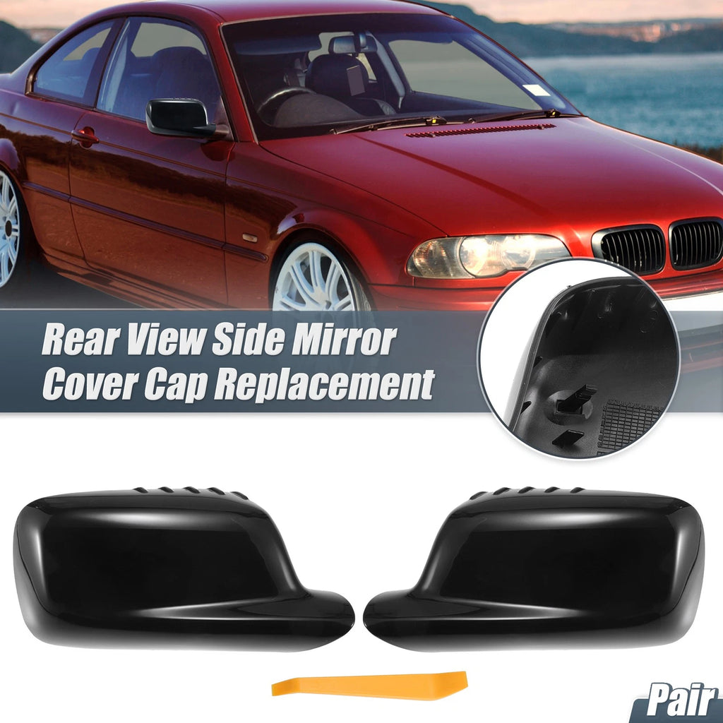 Pair Rearview Mirror Cover Cap Gloss Black for BMW 3 Series E46, 7 Series E65