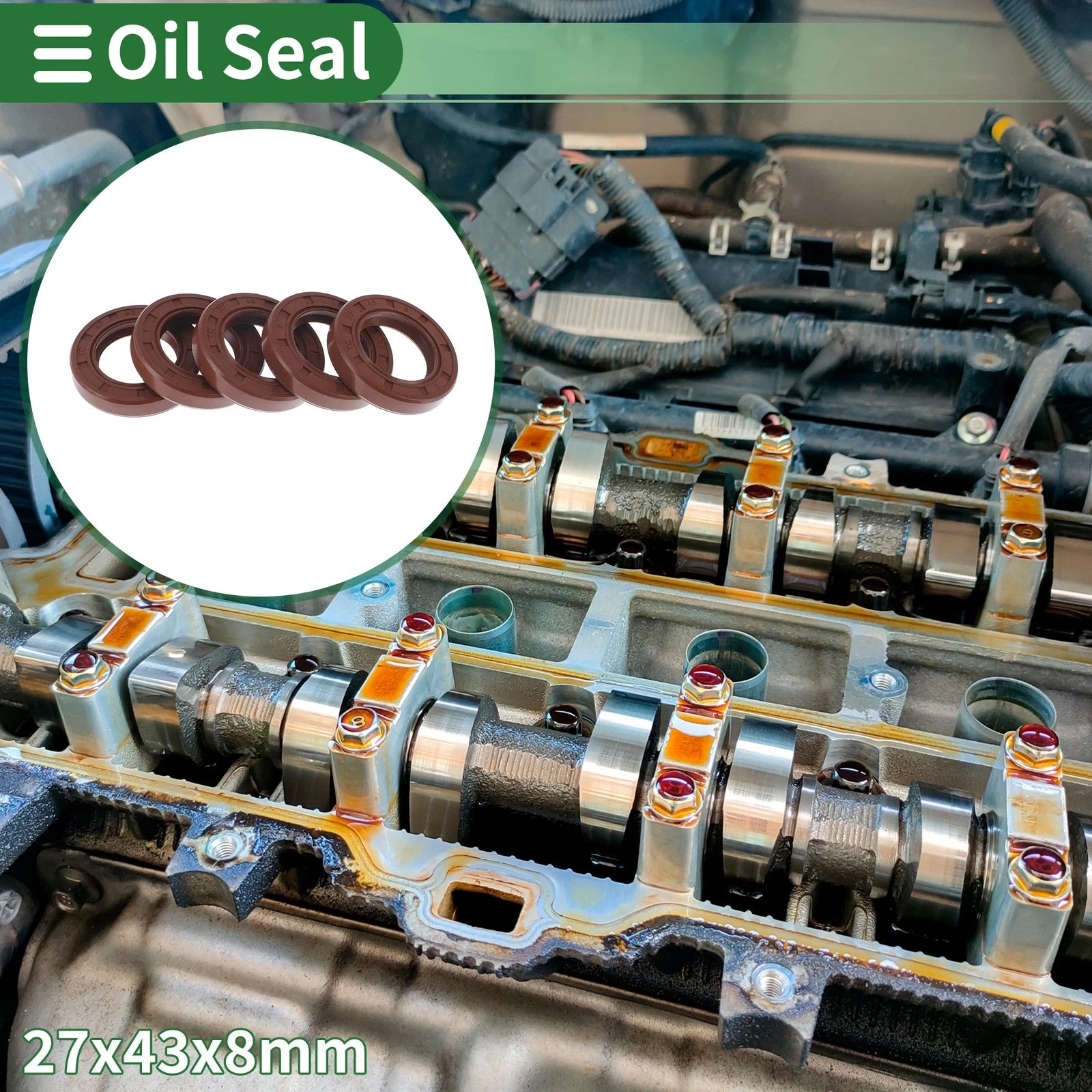 Set of 5 Oil Seal Rotary Shaft Seal FKM Rubber 27x43x8mm