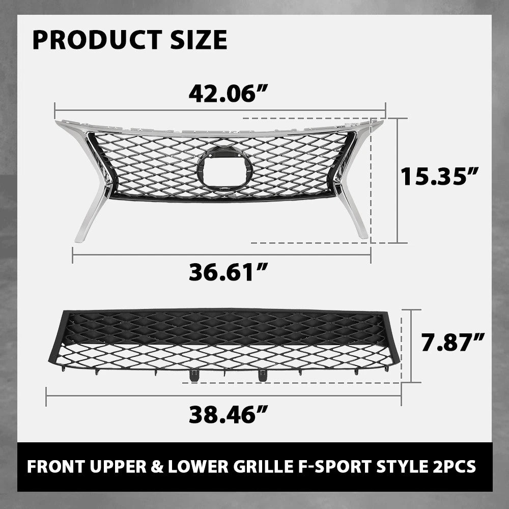 Front Bumper Upper & Lower Grille for Lexus RX350 (2013–2015) F-Sport Style