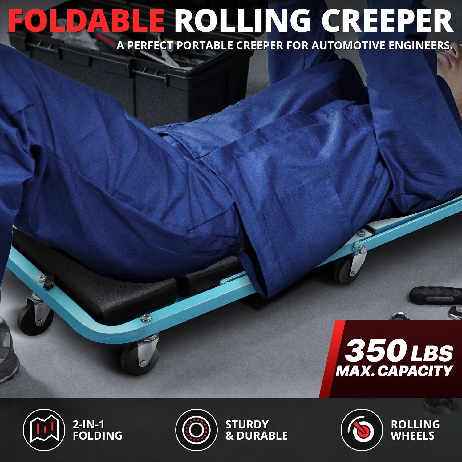 2X Rolling Creeper for Universal Use (48" x 18" x 6", 330lb Capacity)