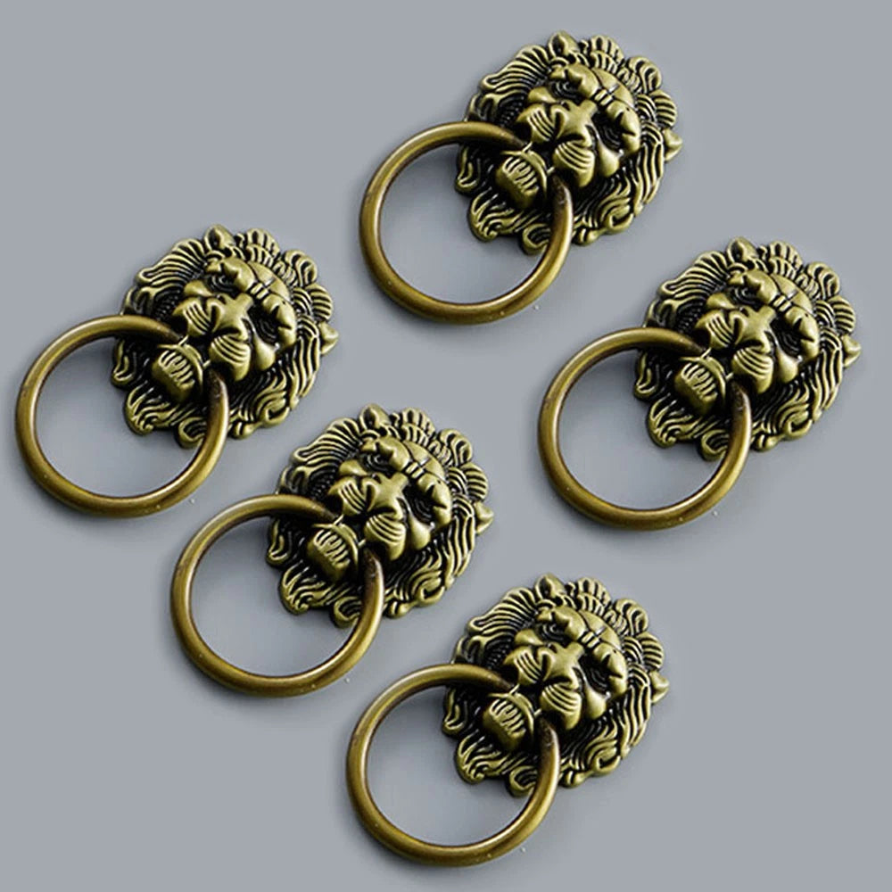 5Pcs Antique Lion Head Door Pull Handle for Cabinet Drawer
