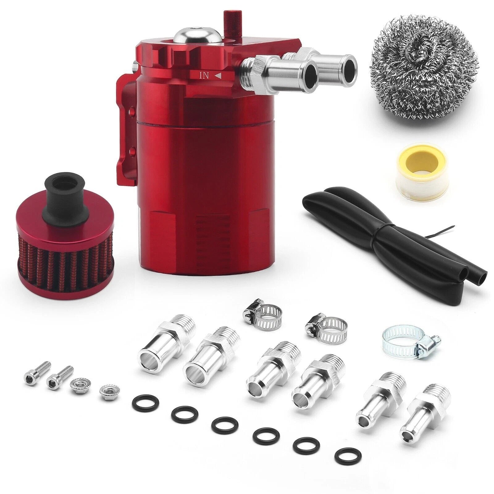Oil Catch Can Kit with Breather Filter for Universal Applications (Aluminum)