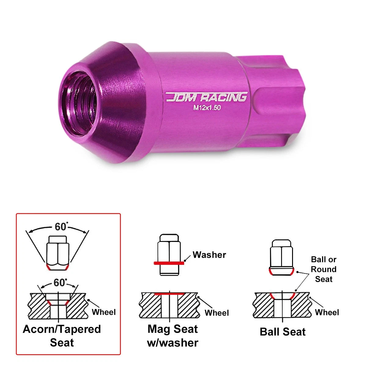20Pc M12X1.5 Purple JDM Open End Aluminum Spline Wheel Lug Nuts + Key