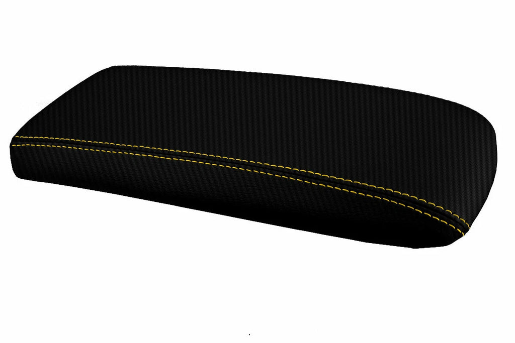 Console Lid Armrest Cover for Ford Explorer (1995–2001) Carbon Fiber Yellow Stitch