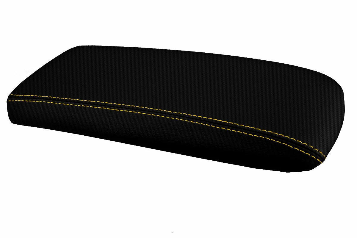 Console Lid Armrest Cover for Ford Explorer (1995–2001) Carbon Fiber Yellow Stitch