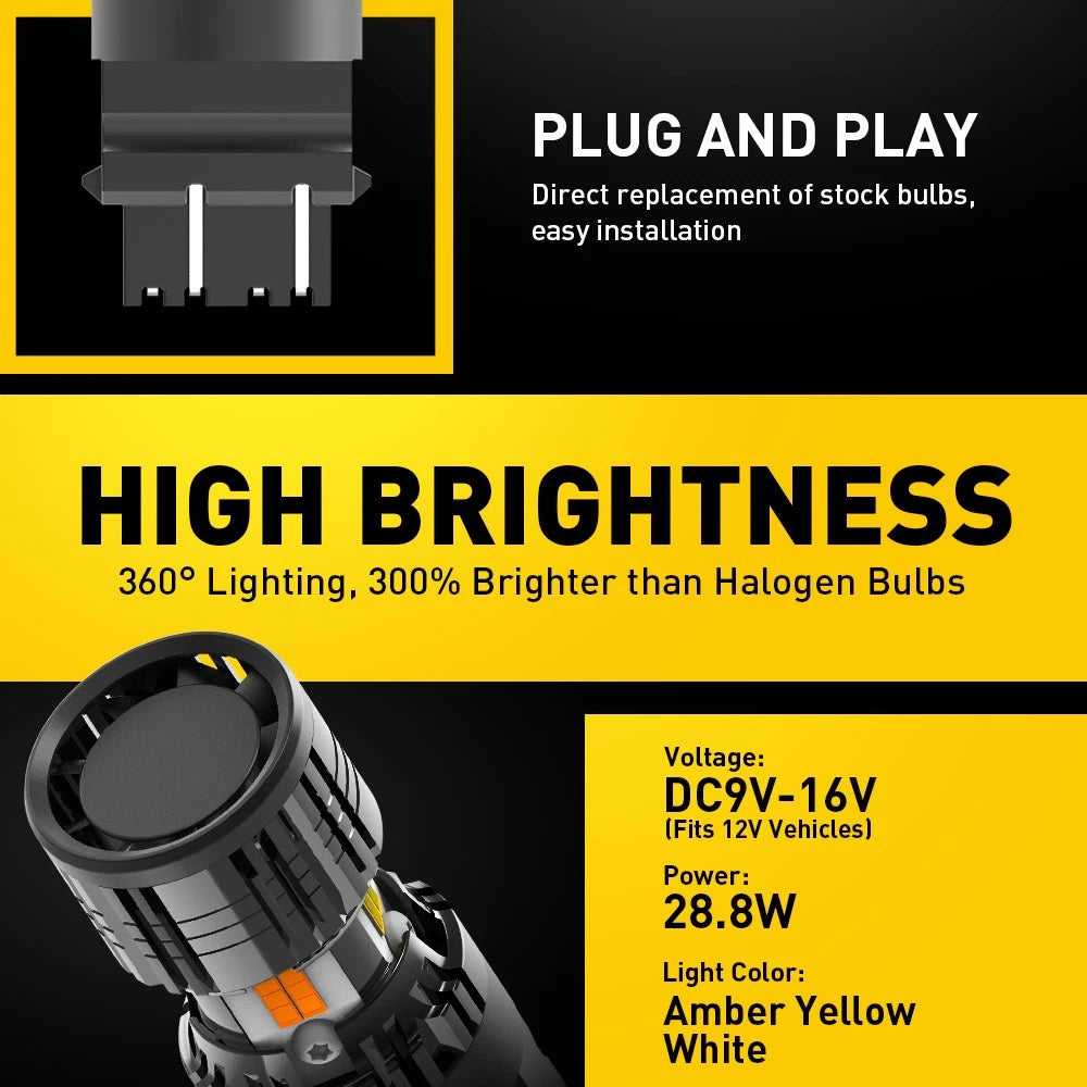 2X 3157 Error-Free Switchback LED Bulbs for Cars (YYYY–YYYY)