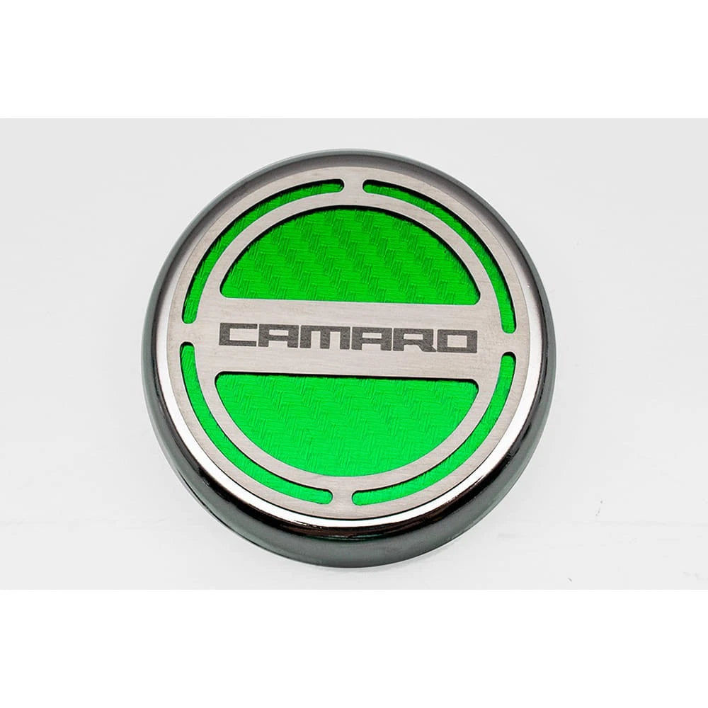 Chrome Cap Covers Yellow C Fiber Inlay for Chevrolet Camaro (2010–2015)