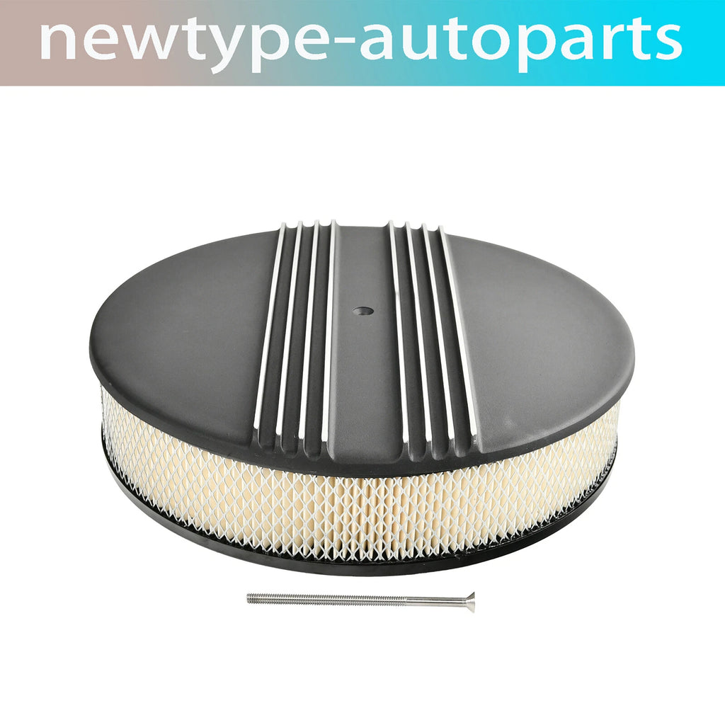 Set of 2 Oval Half Finned Aluminum Air Cleaners for Chevy Ford Mopar (14")