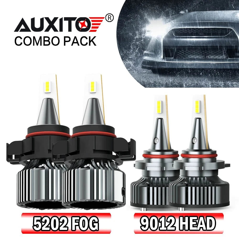 Set of 2 AUXITO 9012 LED Headlights + 5202 Fog Light Bulbs for GMC Sierra 1500 (2014–2015)