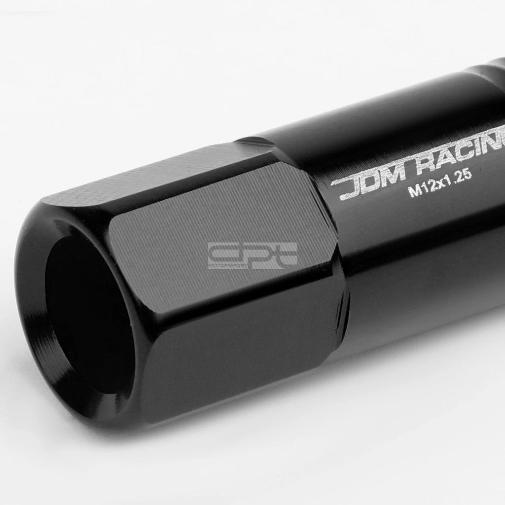 20 PCS Open End M12x1.25 60mm Tall Black Aluminum Lug Nuts + Adapter