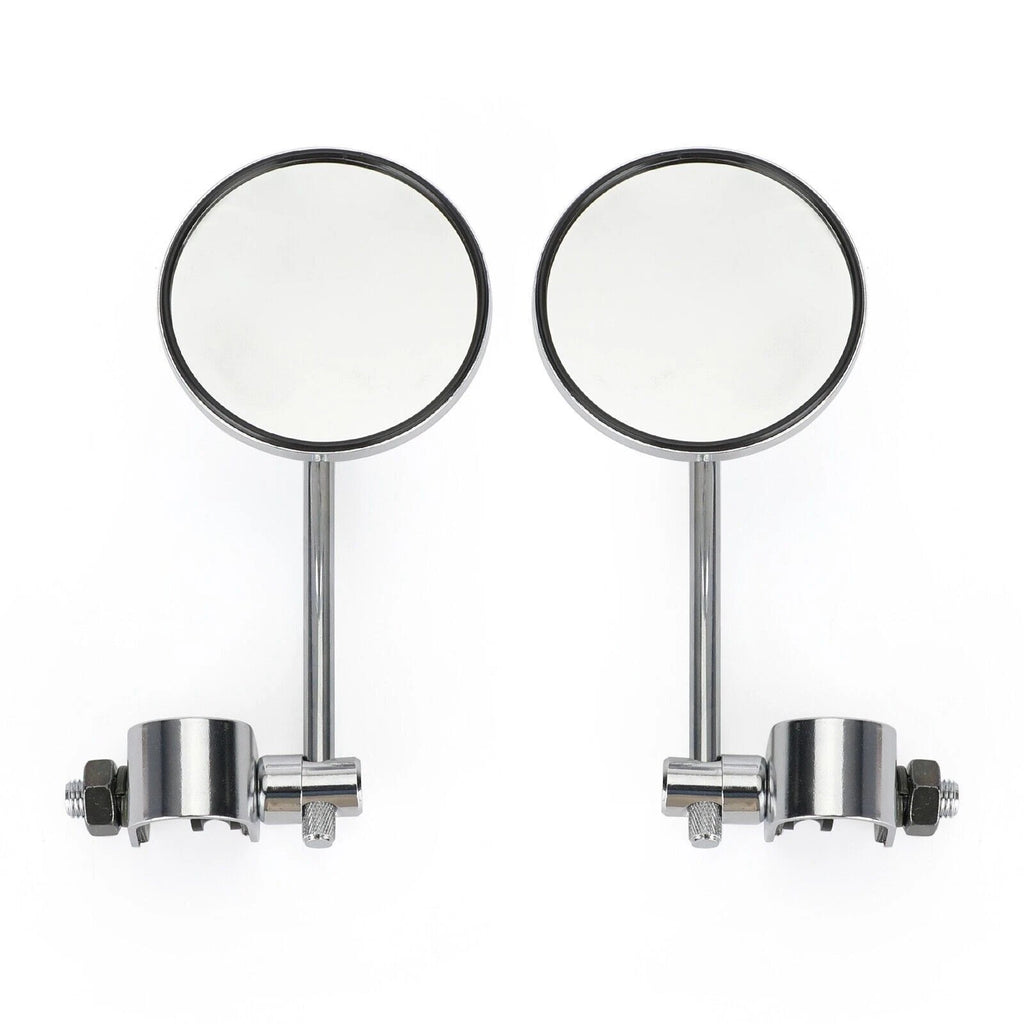 4" Chrome Short Stem Round Clamp On Mirror for Universal Chopper Scooter