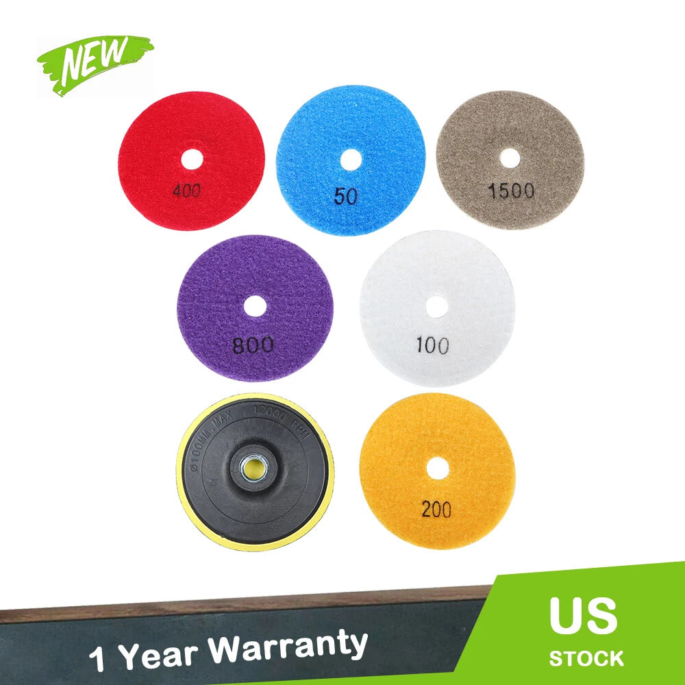 Set of 7 Wet Dry Diamond Polishing Pads for Granite Concrete Marble 4 Inch