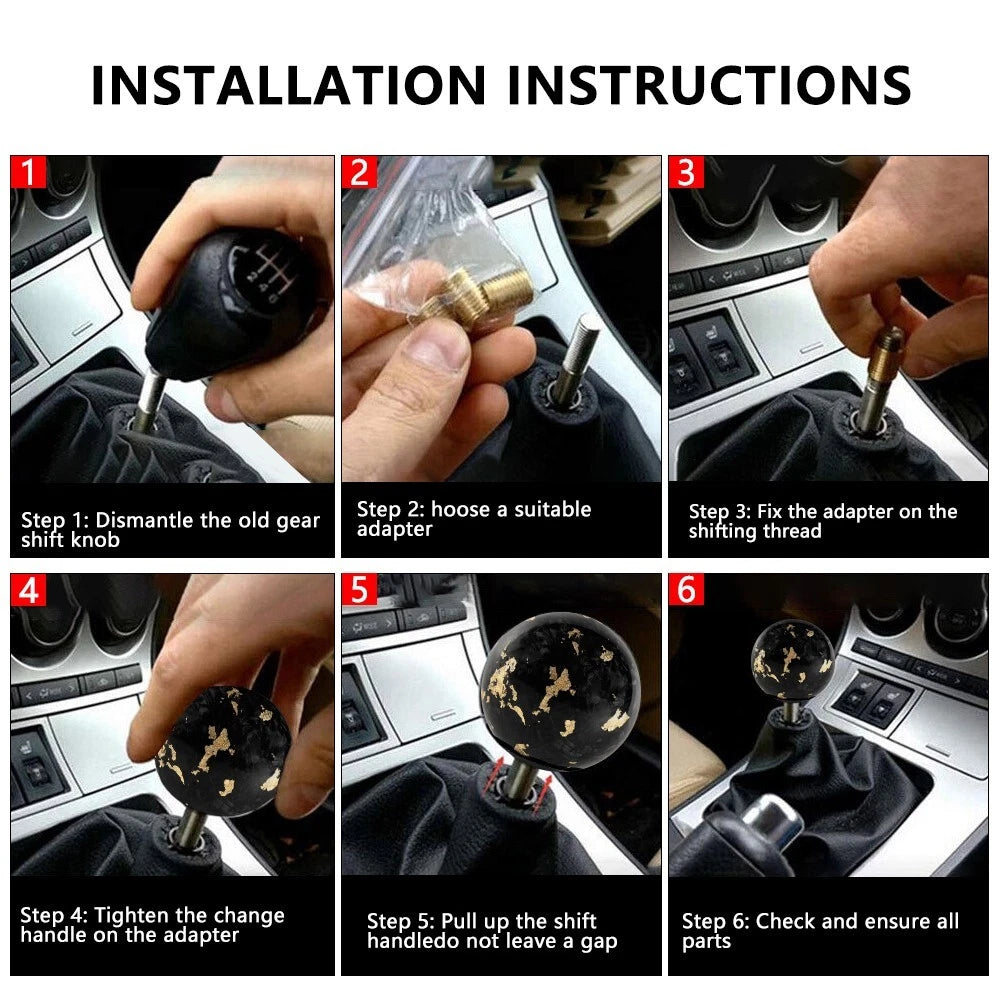 Carbon Fiber Ball Gear Shifter Knob with 3 Adapters