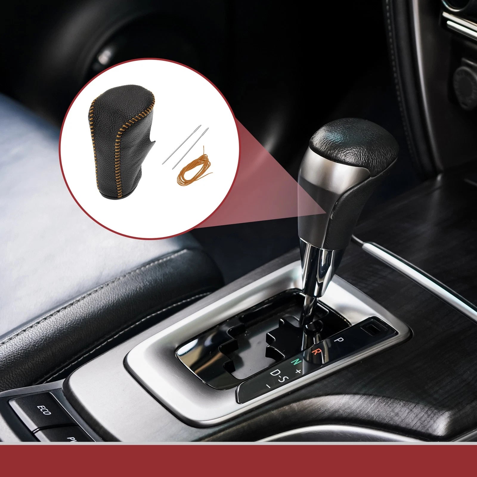 1Pc Gear Shift Knob Cover for Honda Accord 8 (2008–2012) Black Orange Leather