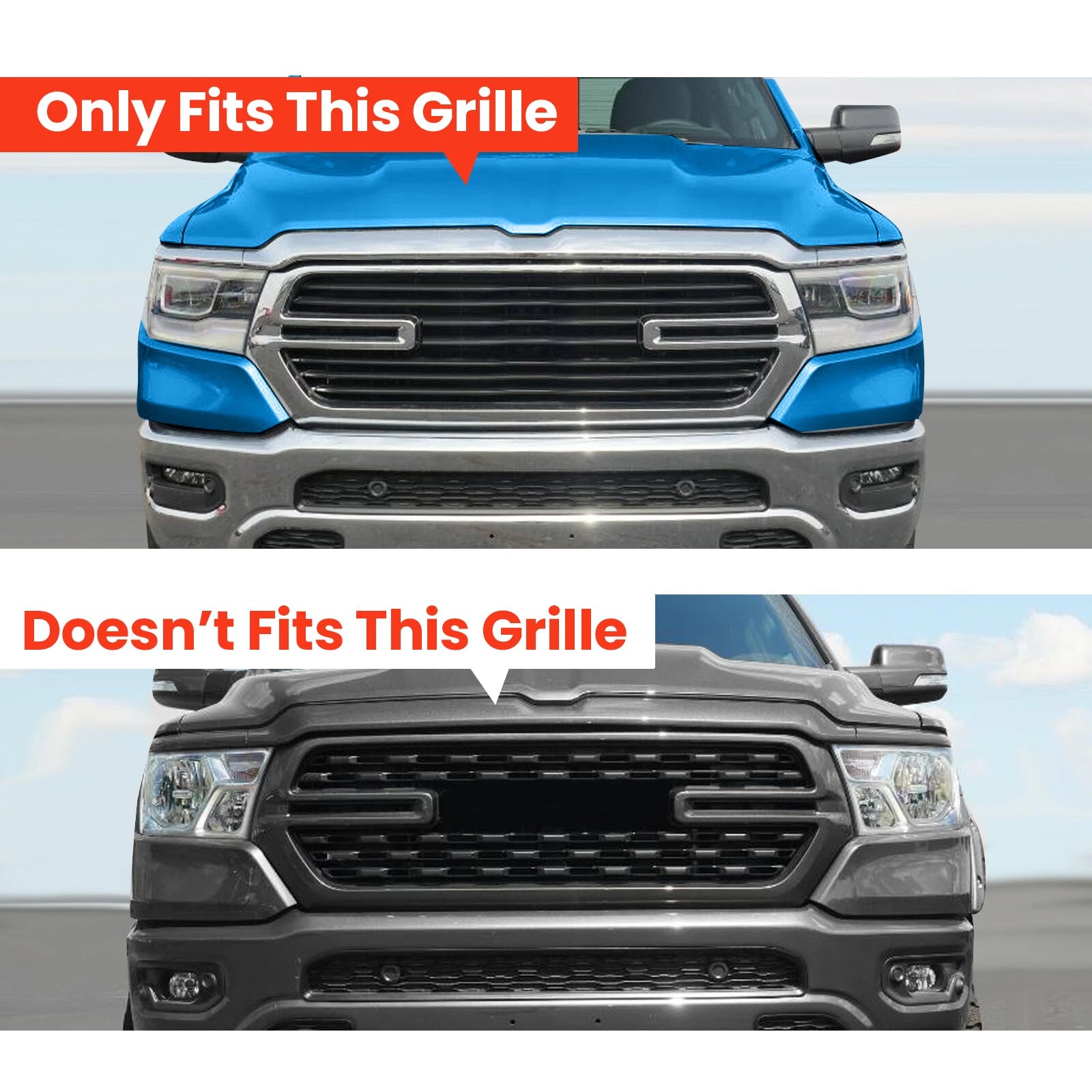 Gloss Black Grille Cover Insert for Dodge Ram 1500 (2019–2023)