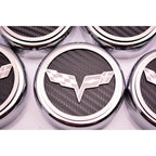 Chrome Cap Covers with Red Carbon Fiber Flags Inlay for 2005-2013 Corvette