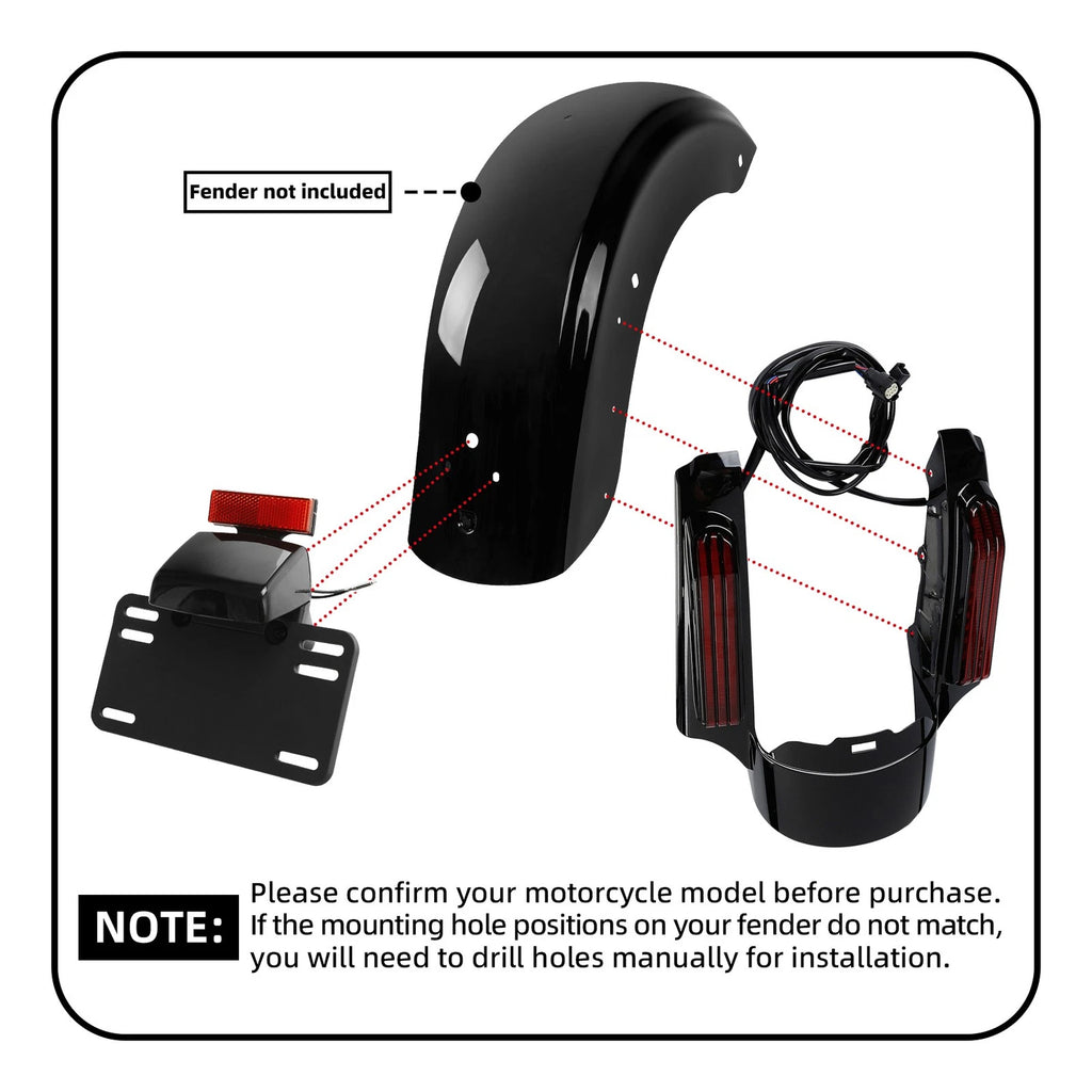Rear Fender Fascia LED Light for Harley Touring (2014–2024) - Red/Smoke/Orange Lens