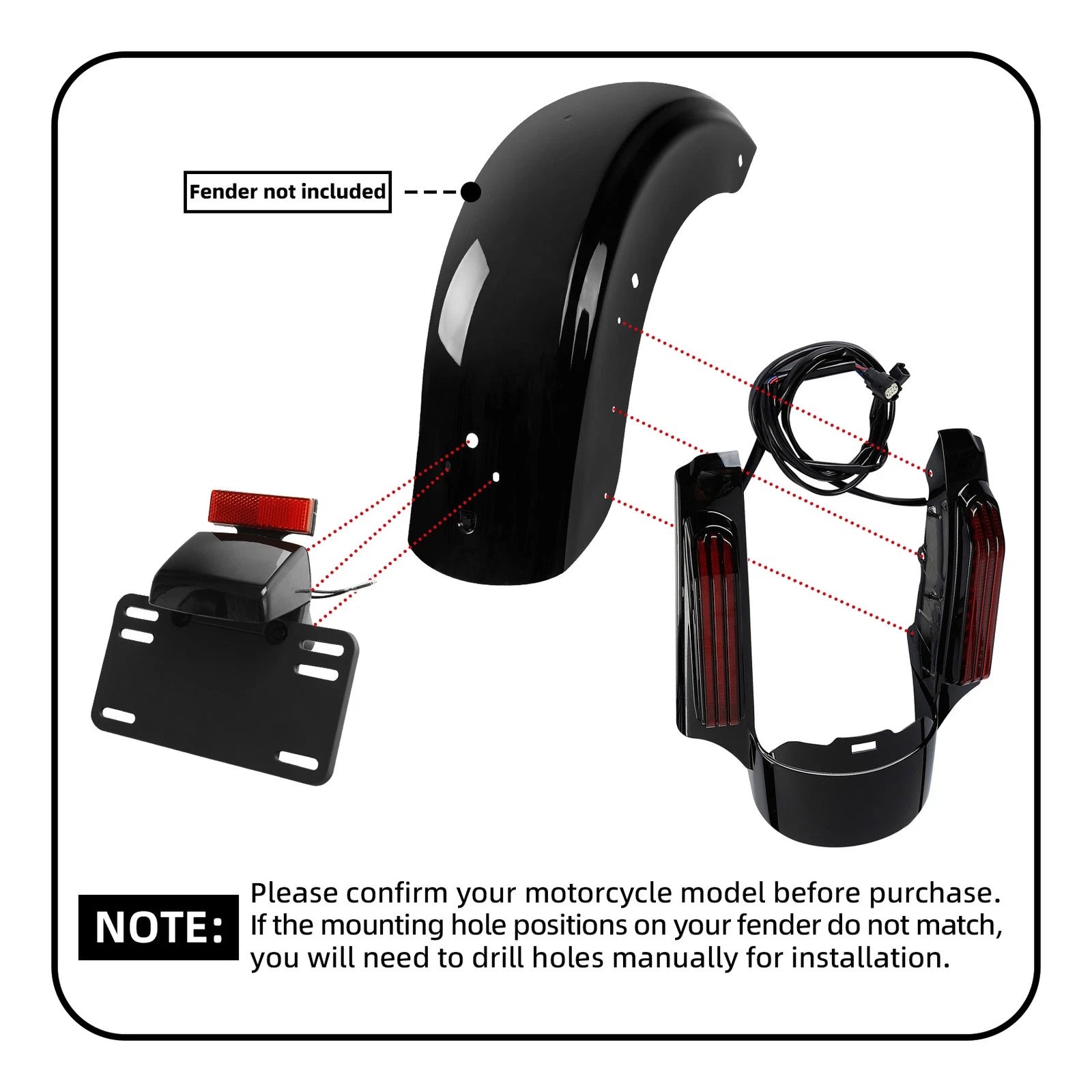 Rear Fender Fascia LED Light for Harley Touring (2014–2024) - Red/Smoke/Orange Lens