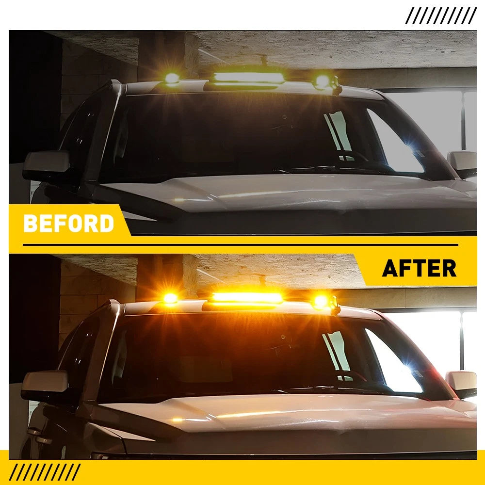 Smoked Amber LED Cab Roof Marker Lights for Chevy GMC Sierra (2002–2007)