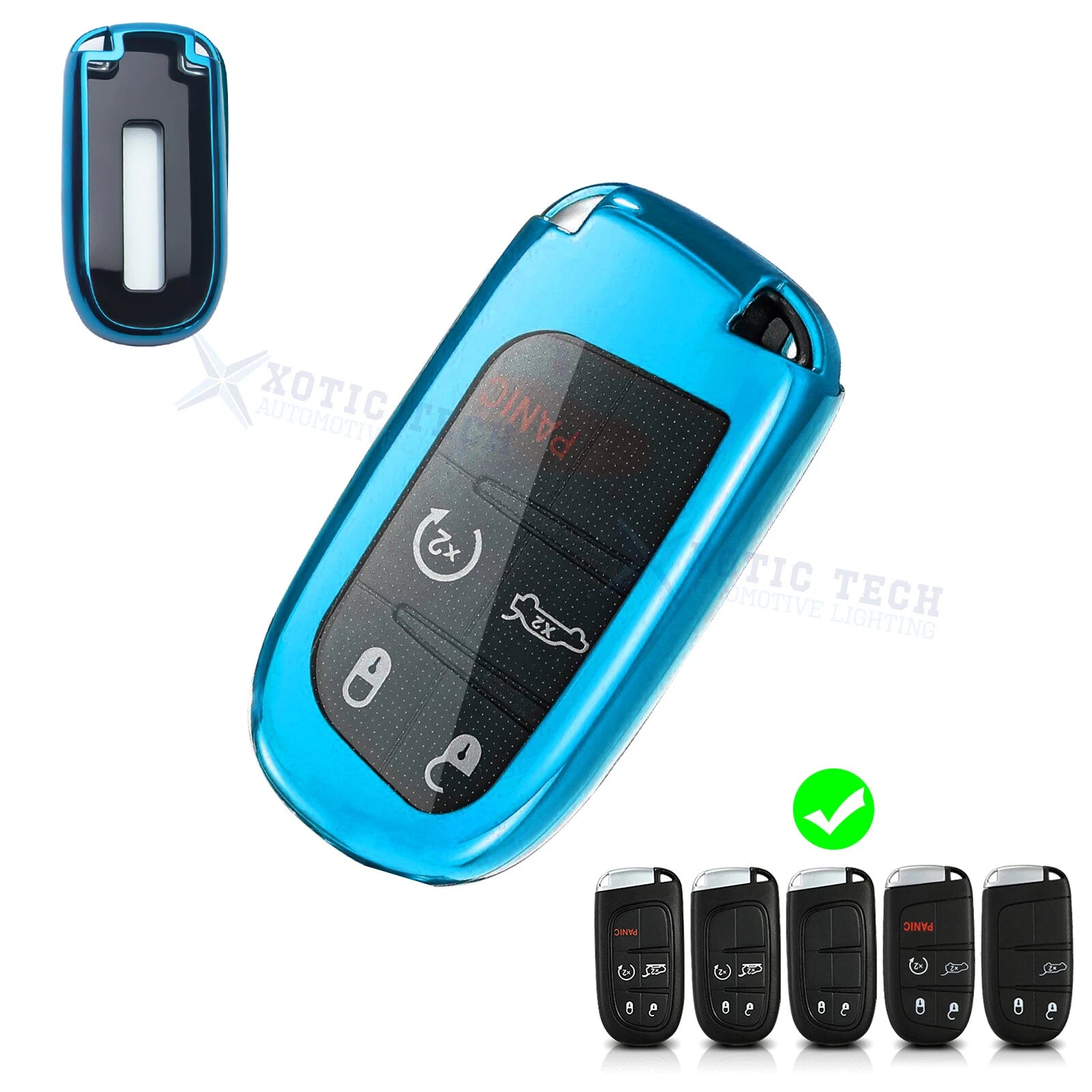 Protect Blue Soft TPU Remote Key Fob Case for Jeep Chrysler Dodge (2014–2018)
