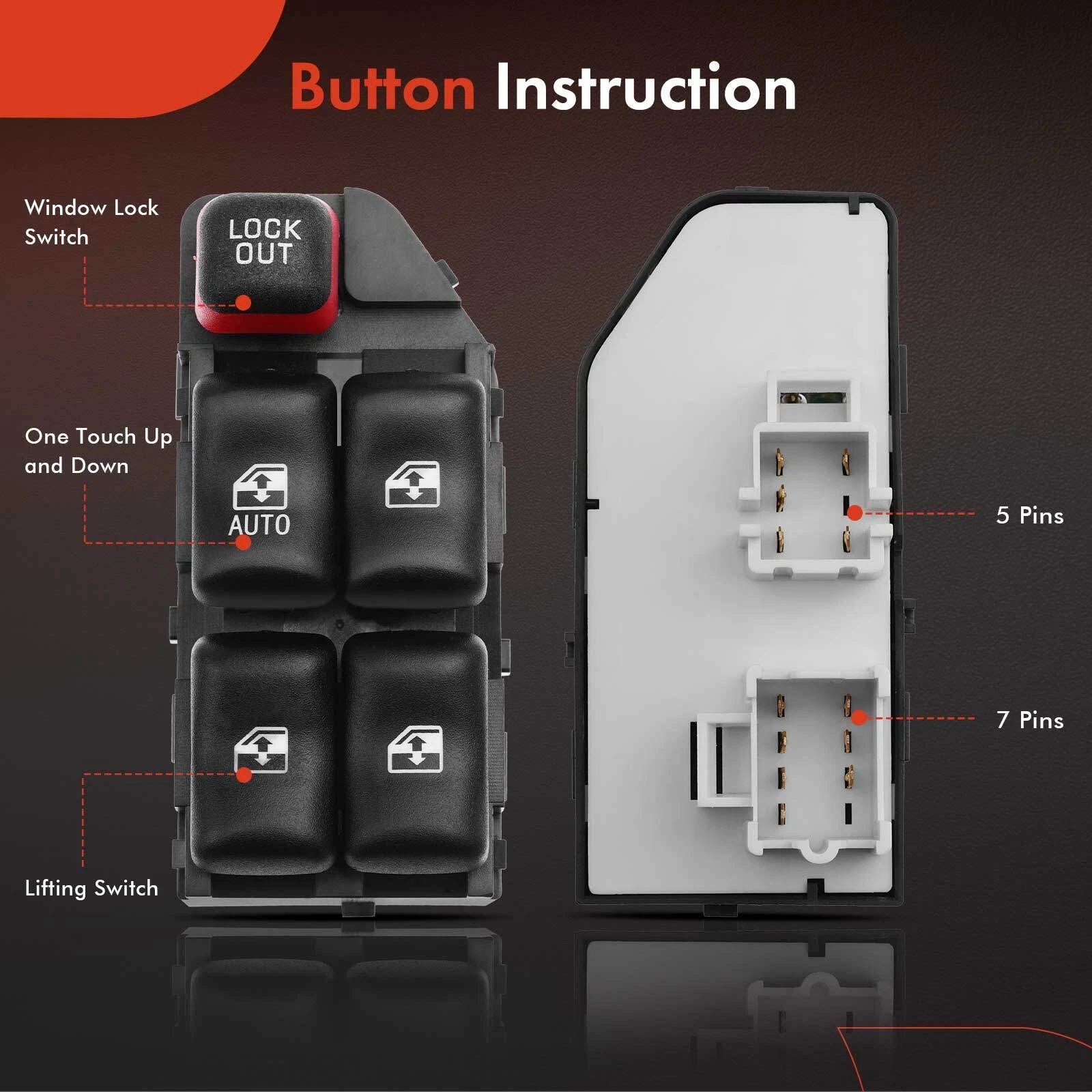 Front Left Power Window Switch for Chevy Cavalier (2000-2005) 4 Buttons