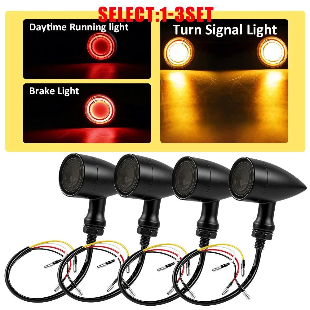 Set of 4 Black Motorcycle Bullet LED Turn Signal Lamps for Universal (2012–2023)
