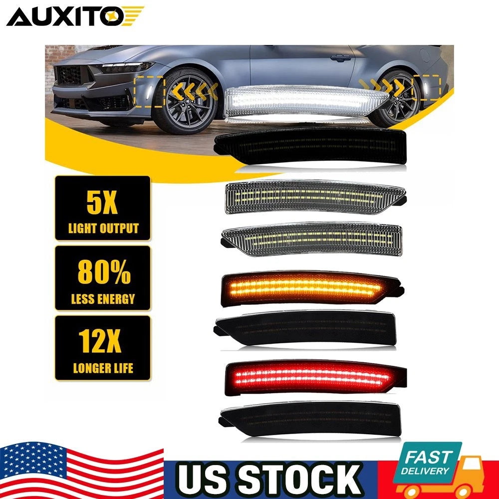 LED Side Marker Lights for Ford Mustang GT (2024–2025) - Smoke Clear Lens