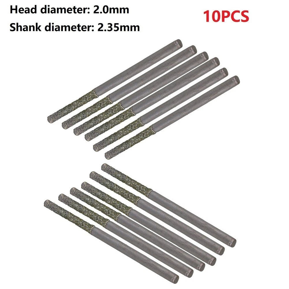 10X Silver Diamond Coated Solid Bits 2.35mm Shank for Drilling Gems
